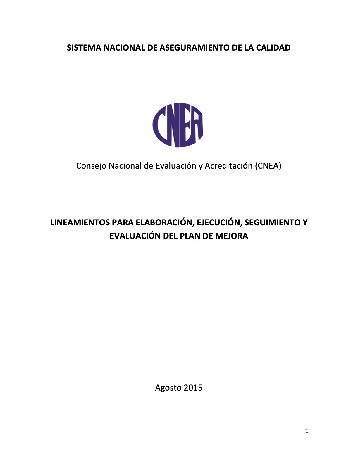 Lineamiento para Elaboración, Ejecución, Seguimiento y Evaluación del Plan de Mejoras