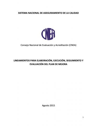 Lineamiento para Elaboración, Ejecución, Seguimiento y Evaluación del Plan de Mejoras